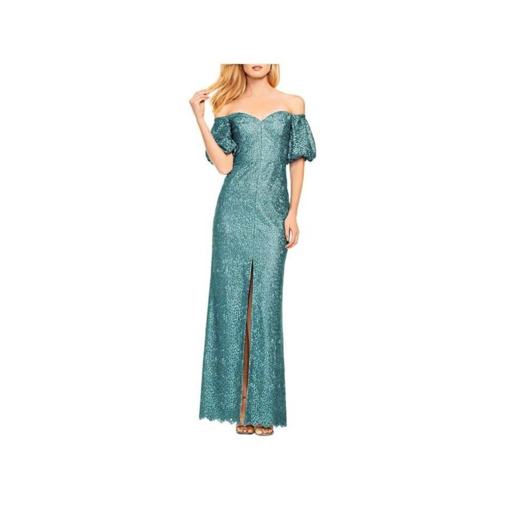 AIDAN MATTOX Womens Teal Elbow Sleeve Full-Length Formal Gown Dress 0